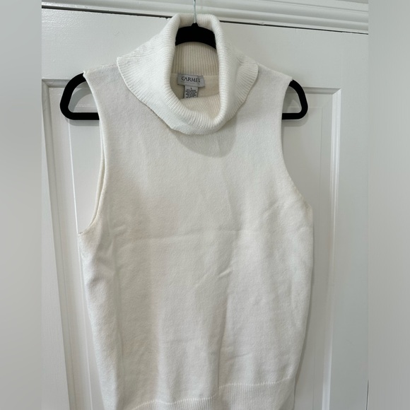 Carmen Marc Valvo white turtleneck knit sleeveless blouse top - Picture 13 of 13